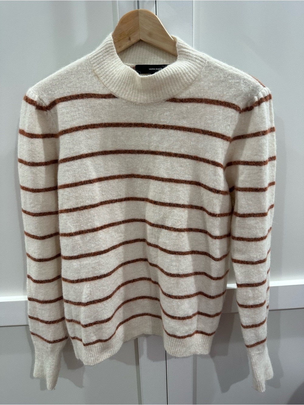 Vero Moda Cream Turtleneck Sweater with Brown Stripes